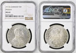 GERMANY 5 Mark 1913A Military Bust of Wilhelm II. Great War issue! NGC MS 62