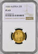 1928 Austria (1st Republic). Proof-Like Gold 25 Schilling Coin. NGC PL 63