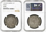 AUSTRIA 1/2 TALER 1763 Emperor Francis I Stephen. Silver 1/2 Thaler Coin. NGC AU 58