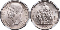 Italy 5 Lire Victor Emmanuel III. Silver 5 Lire Coin. NGC -