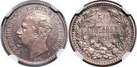 BULGARIA 1891 Ferdinand I. Silver 50 Stotinki Coin. NGC AU