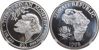 SOMALIA 10 Dollar The African Monkey (Chimpanzee). 1 Ounce of Pure Silver. $10. Deep Prooflike! -