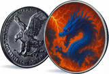 Polen 1 Dollar 2025 Silbermünze 1 oz American Eagle Dragon of Chaos Farbe Drache Silber Münze 999 prägefrisch / Neuware