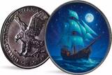 Polen 1 Dollar 2025 Silbermünze 1 oz American Eagle Masters of the Seas #4 Starlight Nomad Farbe prägefrisch / Neuware / Antik-Finish