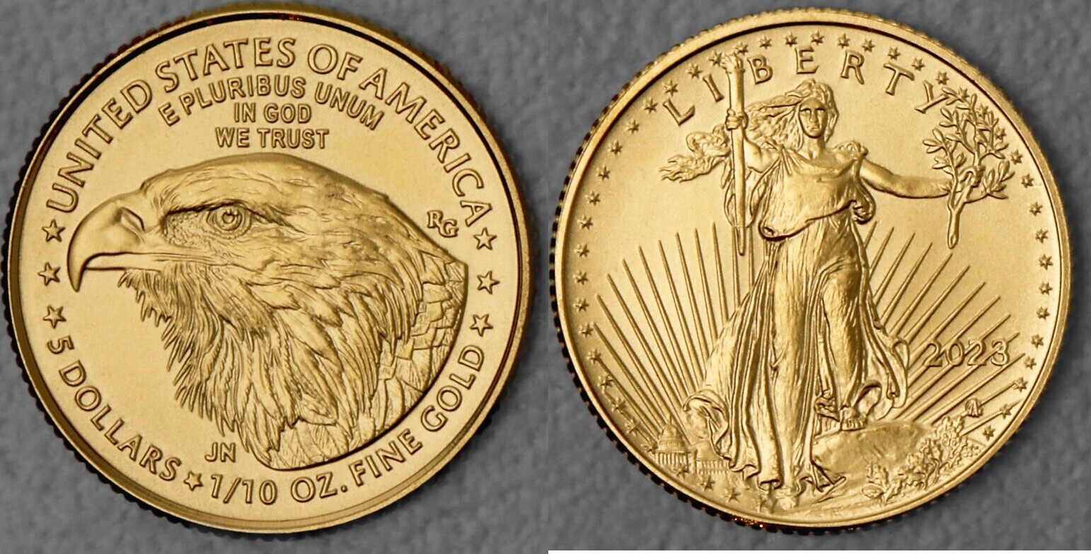5 Dollar USA American Eagle 1/10 oz Gold Goldmünze 2023 Stempelglanz ...