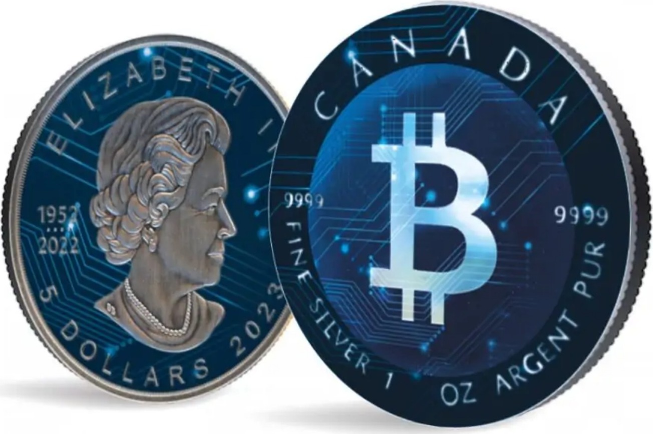 Kanada Silbermünze Maple Leaf Crypto Bitcoin 2023 1 oz Farbe Royal Canadian  Mint Antik Finish | MA-Shops