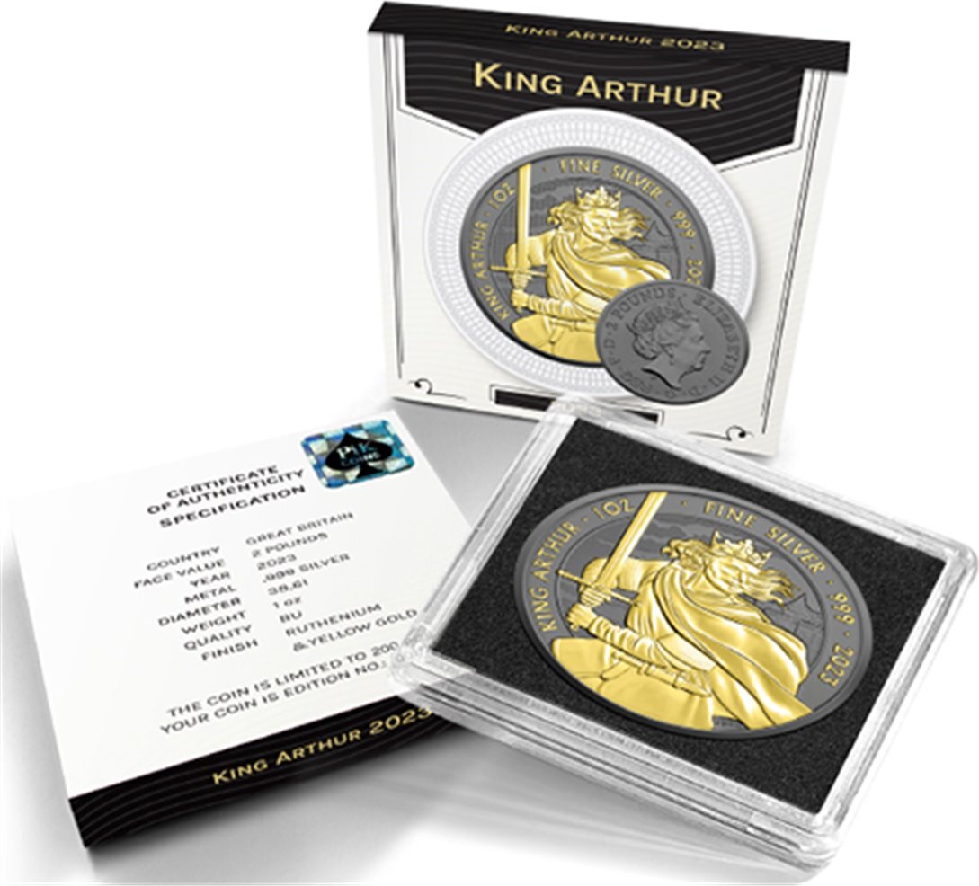 Silbermünze King Arthur 2023 1 oz Gold Ruthenium Großbritannien 999