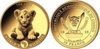 Kongo Goldmünze 0,5 Gramm Worlds Wildlife Lion Löwe 2025 Gold Münze Polierte Platte 10 Francs 2025 Polierte Platte