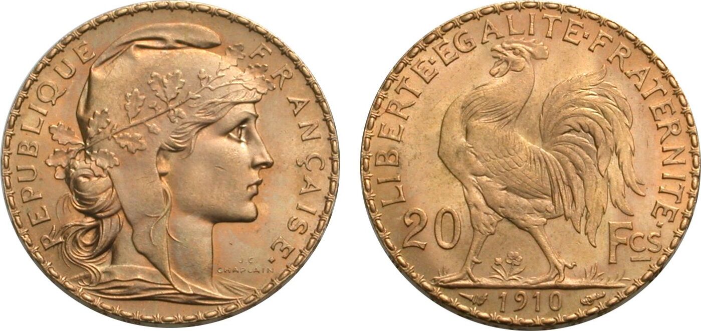 FRANKREICH 20 Francs 1910 TROISIEME REPUBLIQUE Vorzüglich