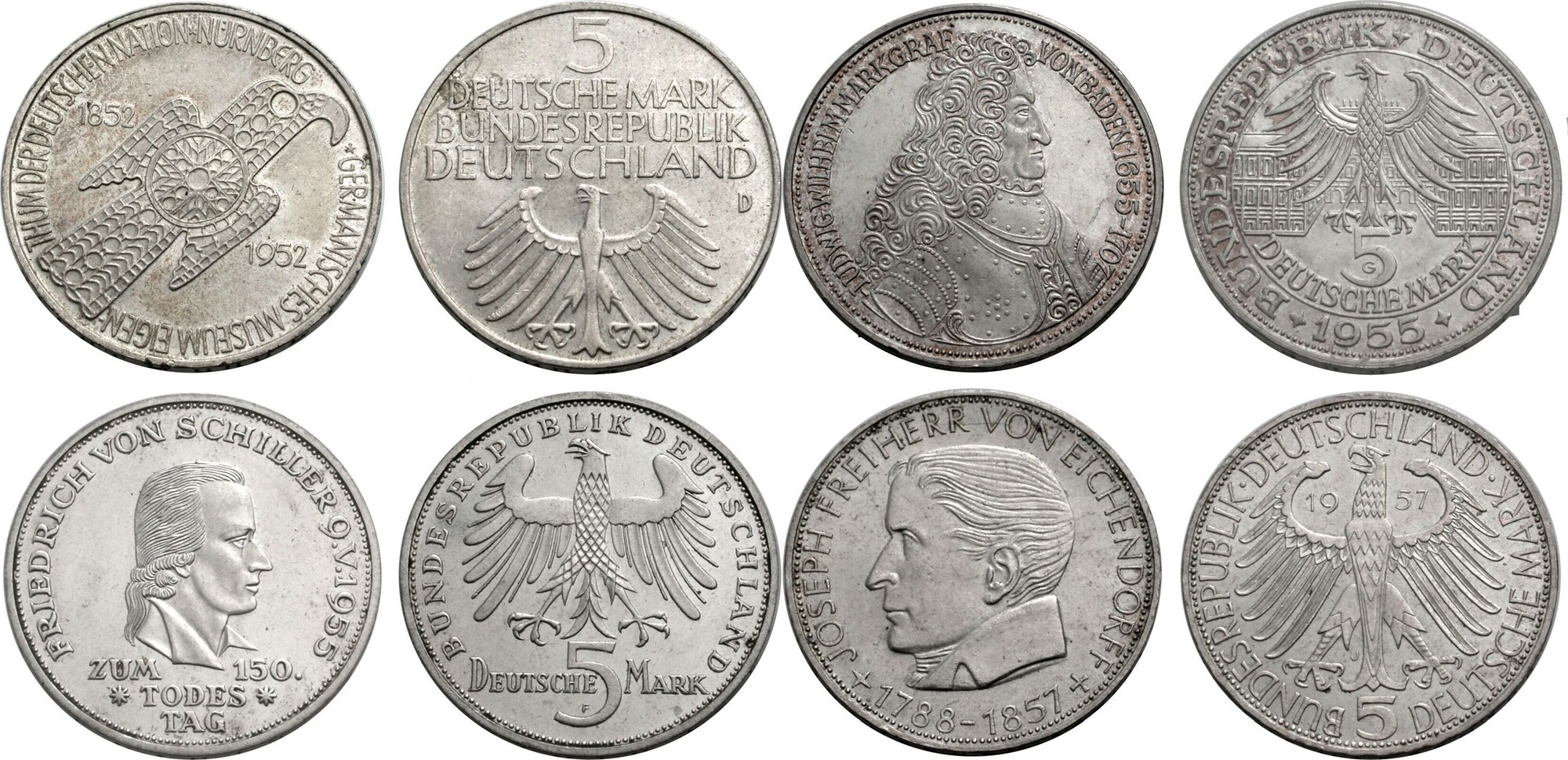 brd-5-x-5-dm-1952-1964-die-ersten-f-nf-5-dm-gedenkpr-gungen-1952-bis