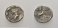 RÖMISCHE REPUBLIK AR Denar MN. ACILIUS BALBUS Bild