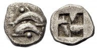 GRIECHISCHE MÜNZEN AR Obol THASOS