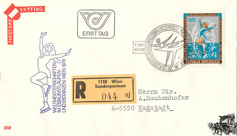 Österreich FDC 1979 4 S Weltmeisterschaften im Eiskunstlaufen und