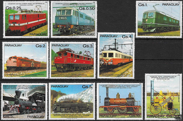Briefmarken Paraguay – Kompletter Satz 3358-3367, Gestempelt, 1981 '100 Jahre Elektrische Eisenbahn'