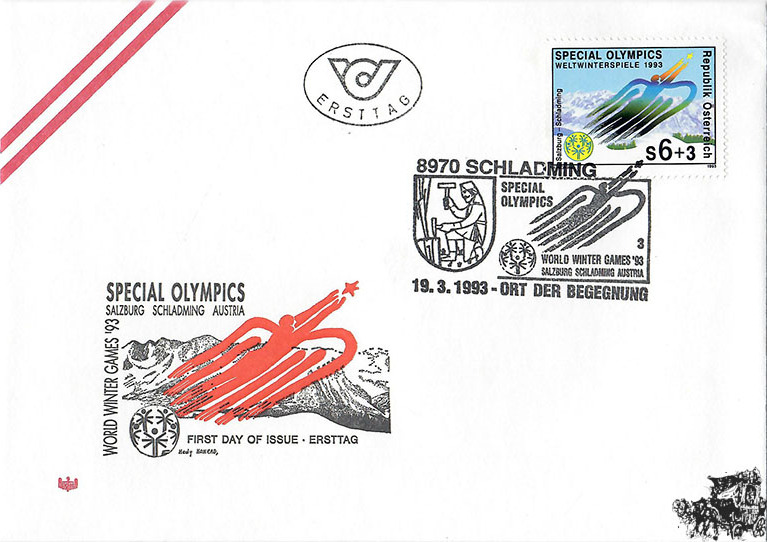 Österreich FDC 1993 6+3 S Special Olympics Winterspiele