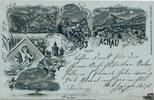 Österreich Ansichtskarte Gruss aus der Wachau, u.a. Weissenkirchen, Mondschein-Litho, gelaufen 1898 -