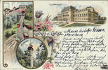 Österreich Ansichtskarte Graz, Farblitho, u.a. Universität, gelaufen 1897 -