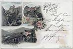 Österreich Ansichtskarte Gruss aus Bozen, Farblitho, u.a. Burgen, gelaufen 1897 -