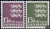 Dänemark Dänemark ** 1965 - Freimarken: Kleines Reichswappen - 1,10 bis 1,30 Kronen -