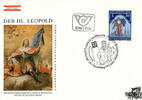 Österreich Österreich FDC 1985 - 3,50 S - Nö. Landesaustellung Klosterneuburg - Der heilige Leopold-Landesfürst und Staatssymbol -