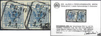 Österreich 1854 o - 2 x 9 Kreuzer Maschinenpapier - Nr.5 IIIb, lebhaftblau - waagr. Paar, Plattenfehler - Attest Dr. Ferchenbaue -