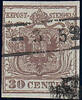 Österreich 1850 o - 30 Centesimi Handpapier - Nr.4 H I dx - rötlichbraun - geripptes Papier -
