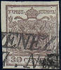 Österreich 1850 o - 30 Centesimi Seidenpapier 0,07 mm - Nr.4 H I c - graubraun -