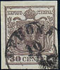 Österreich 1850 o - 30 Centesimi Handpapier - Nr.4 H I b - tiefdunkelbraun -