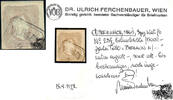 Österreich 1860 o - 1.05 Kreuzer - Zeitungsmarke Kaiserkopf nach rechts - dunkelbräunlichlila - mit Attest: Dr. Ferchenbauer -