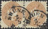 Österreich 1864 o - 15 Kreuzer - Doppeladler im Oval - braun - Paar -