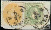 Österreich 1867 o, Brfstk. - 3 Kreuzer + 2 Kreuzer - Kaiser Franz Joseph Kopfbild nach rechts und Doppeladler im Oval - grün + g -