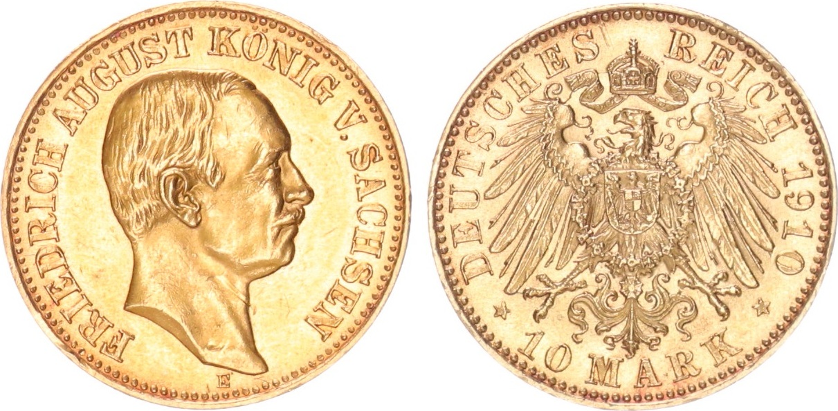 Sachsen 10 Mark 1910 Friedrich August III. 19041918 vz+