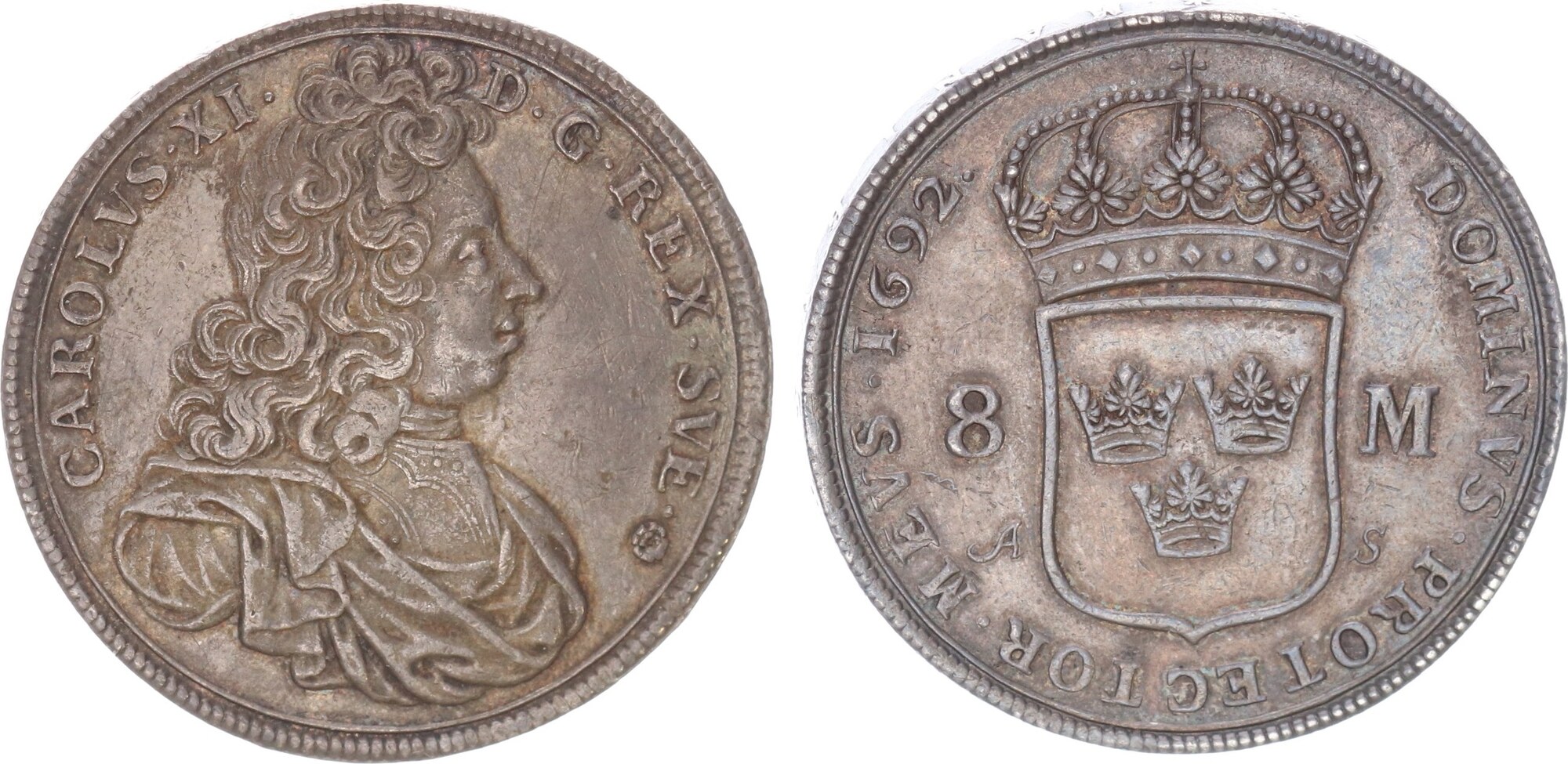 Schweden 8 Mark 1692 Stockholm Karl XI. 1660-1697 Fast Vz Mit Hübscher ...