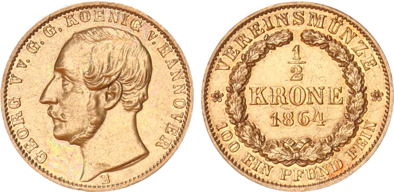 Braunschweig-Calenberg-Hannover 1/2 Krone 1864 König Georg V. 1851-1866 ...