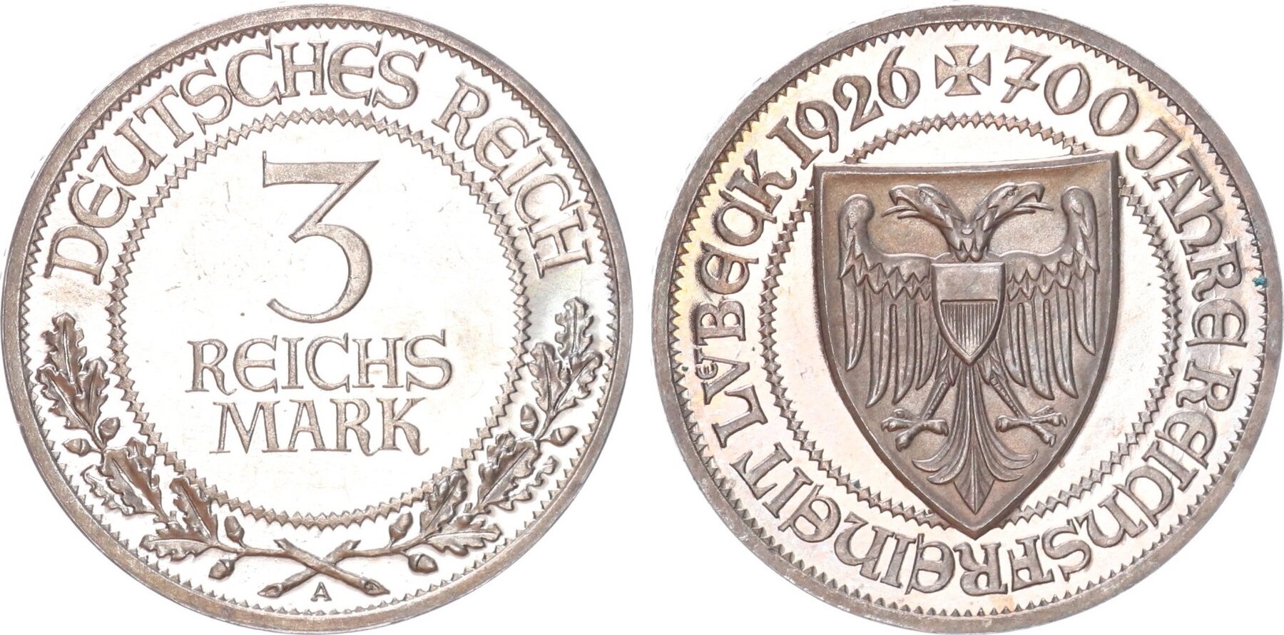 Weimarer Republik 3 Mark Lübeck 1926 700 Jahre Reichsfreiheit der Stadt