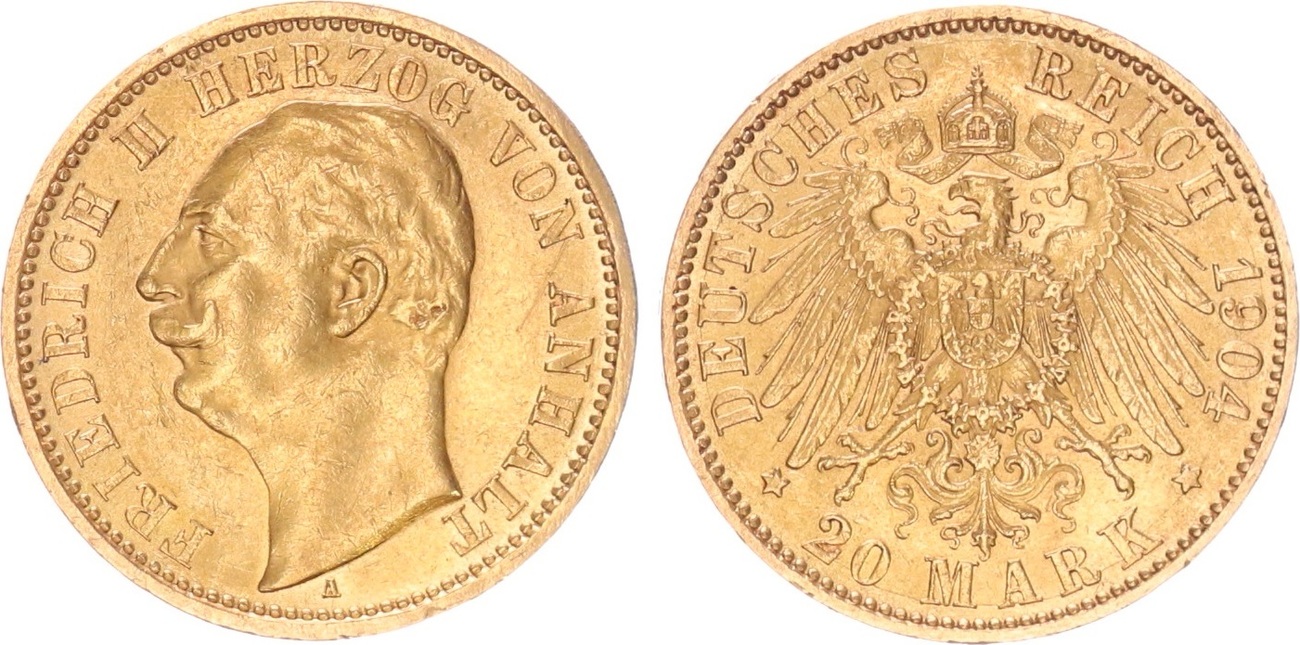 Anhalt 20 Mark 1904 Herzog Friedrich II 1904 1918 Vz MA Shops