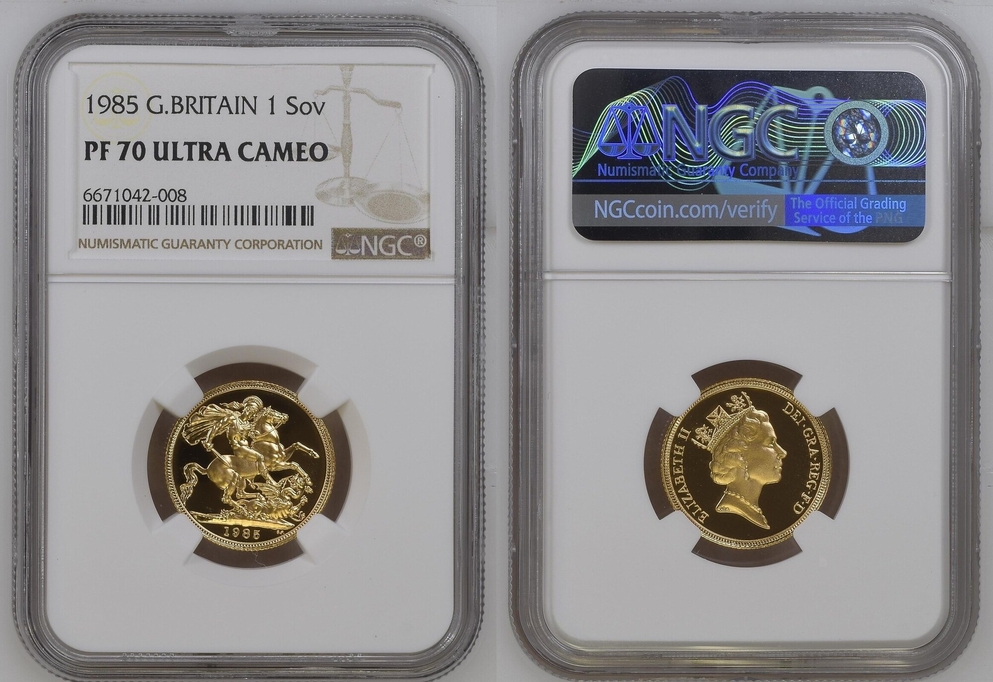 G.BRITAIN 1 sovereign 1985 Elizabeth II proof NGC PF 70 ULTRA