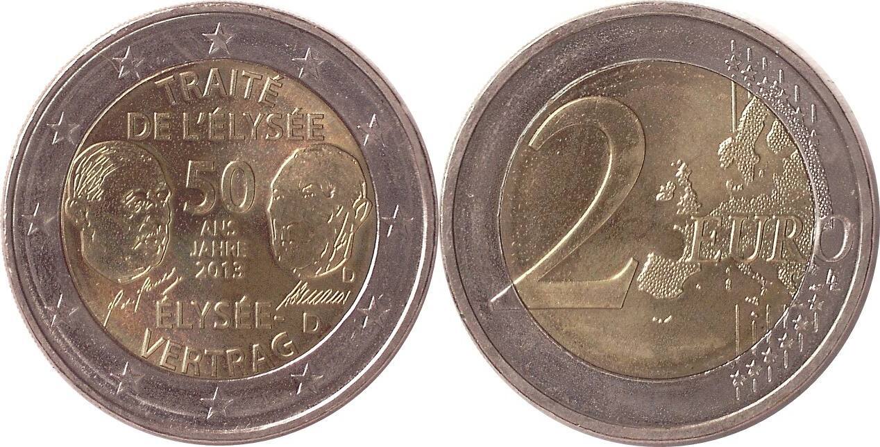 2 Euro Munze 50 Jahre Elysee Vertrag 2013 D Wert Deutschland, BRD, Germany 2 Euro 2013 (D) 50 Jahre Elysee-Vertrag prfr