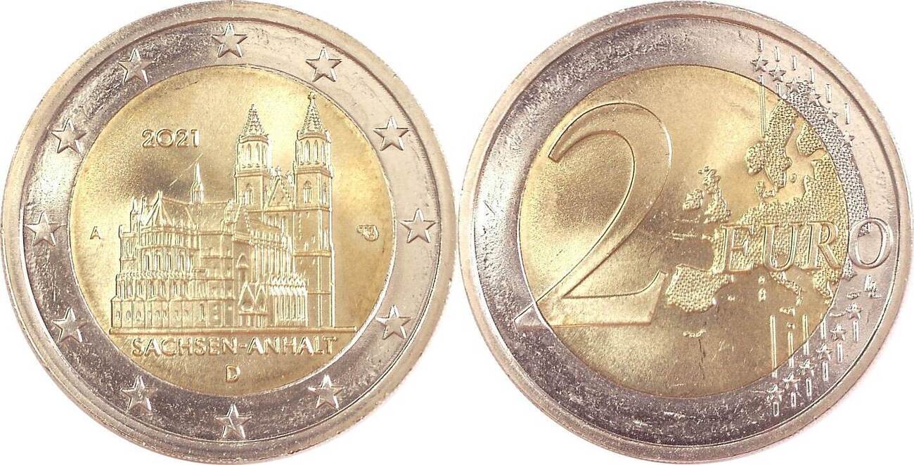 2 Euro Münze Sachsen-anhalt 2021 Fehlprägung Deutschland/ BRD 2 Euro 2021 (A) Sachsen-Anhalt: Magdeburger Dom prfr