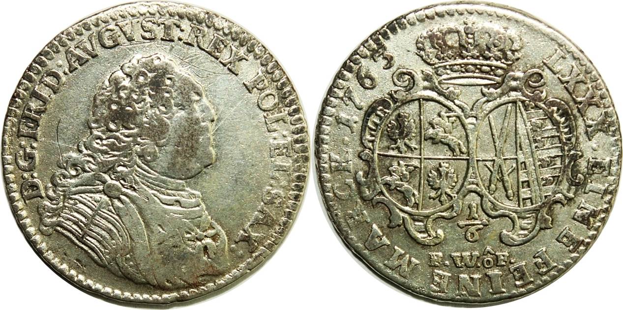 Deutschland/ Sachsen, Albertinische Linie 1/6 Taler 1763 Friedrich ...