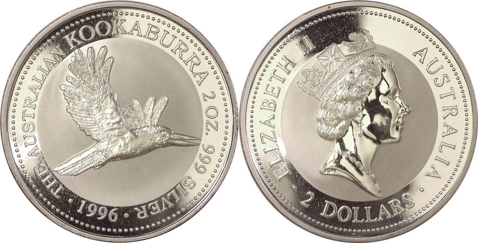 Australien Australia 2 Dollar 1996 2 oz Kookaburra ST leichte Verfärbung MA Shops