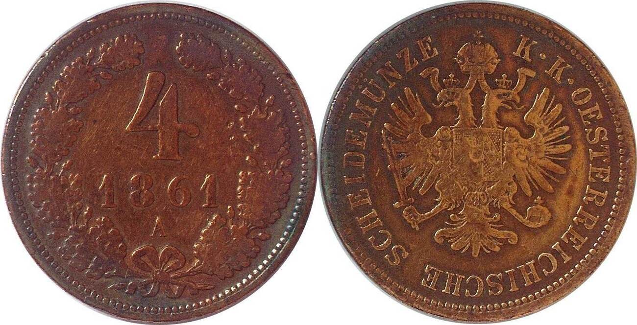 Österreich 4 Kreuzer 1861 (A) Franz Joseph I. (1848-1916) Ss+, Kl ...