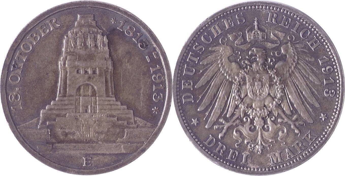 Deutschland/ Kaiserreich Sachsen 3 Mark 1913 (E) Zur Jahrhundertfeier ...