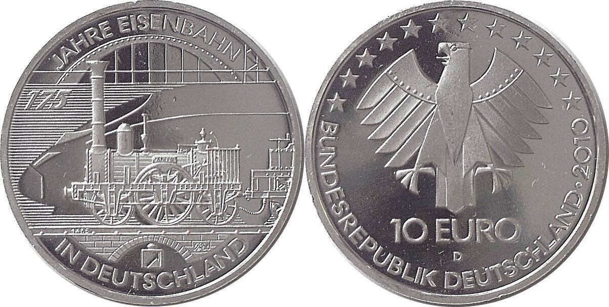 10 Euro Münze 175 Jahre Eisenbahn In Deutschland Deutschland, Germany, BRD 10 Euro 2010 (D) 175 Jahre Eisenbahn in