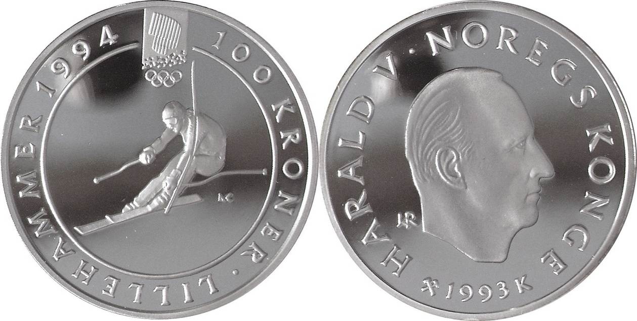 Norwegen, Norway 100 Kroner 1993 XVII. Olympische Winterspiele 1994 in