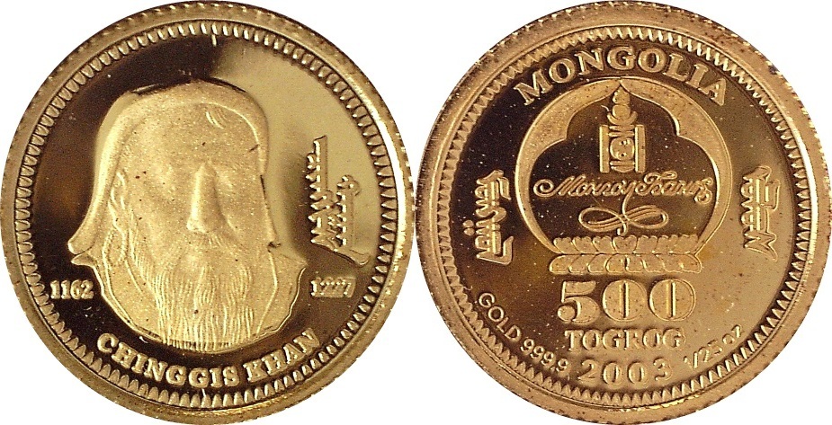 Mongolei 500 Tögrög 2003 Herrscher der Welt (Cinggis Khan) PP gekapselt
