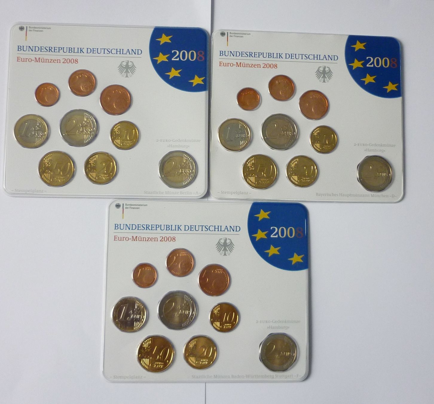 Deutschland, BRD, Germany 5 X 5,88 Euro 2008 (A,D,F,G,J) Euro ...