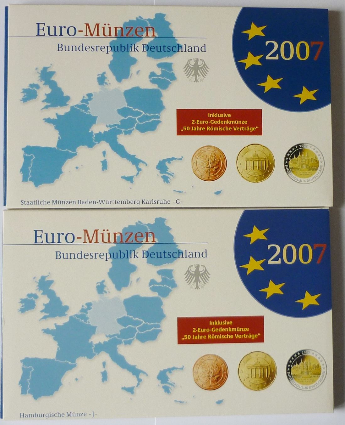 Deutschland, BRD, Germany 5 X 5,88 Euro 2007 (A,D,F,G,J) Offiz. Euro ...