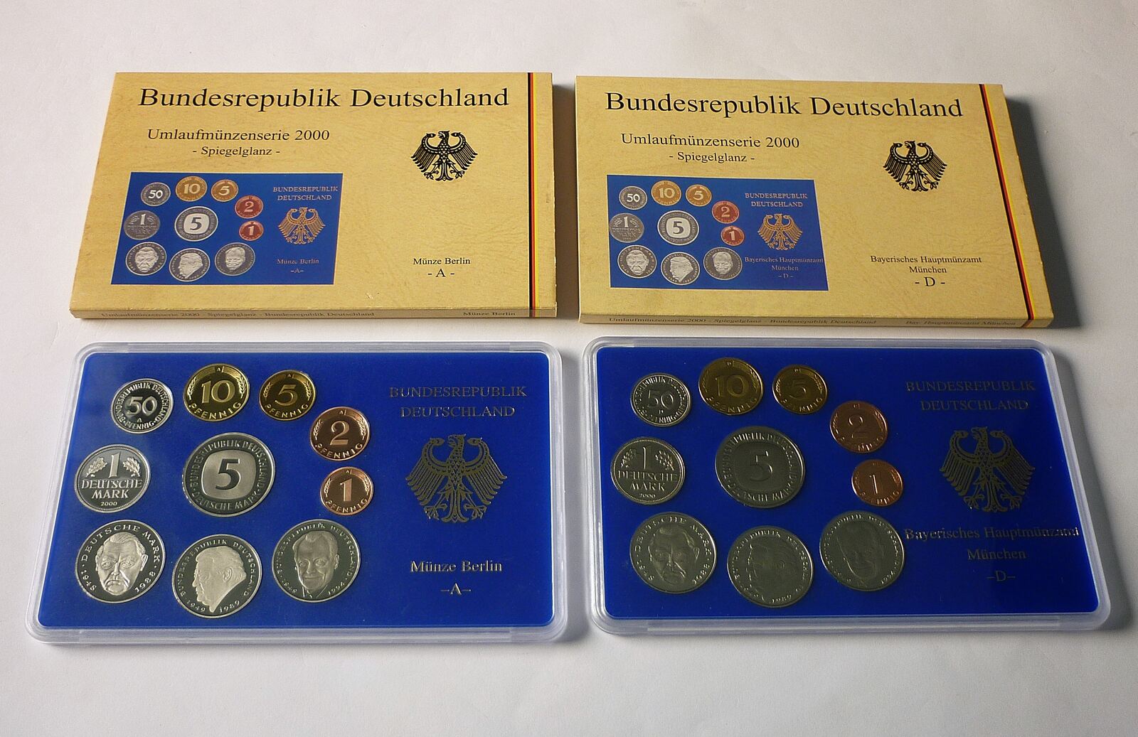 Deutschland, BRD, Germany 5 X 12,68 DM 2000 (A-J) DM-Kursmünzensatz Set ...