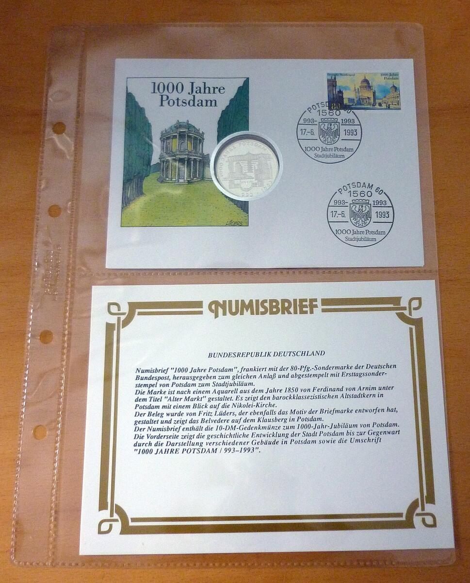 Deutschland/ Bundesrepublik Deutschland 1993(F) 10 DM Numisbrief 1000 Jahre »Poztupimi